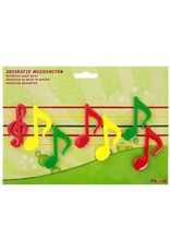 Kunststof muzieksleutel en noten rood/geel/groen op kaart