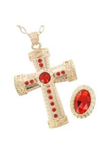 Sinterklaas, Kruis met ketting en ring luxe (set), Goud-Rood