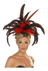 Burlesque Diadeem, zwart/rood, met veren