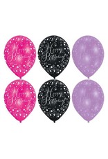 Ballonnen Sparkling Pink Happy Birthday (28 cm, 6 stuks)