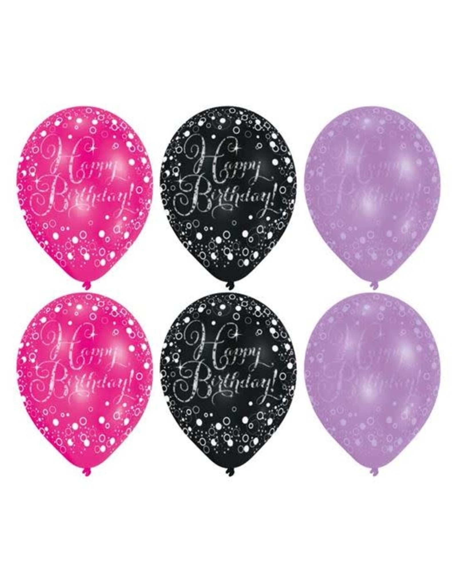 Ballonnen Sparkling Pink Happy Birthday (28 cm, 6 stuks)