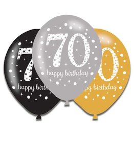 Ballonnen Sparkling Gold 70 jaar (28 cm, 6 stuks)