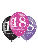 Ballonnen Sparkling Pink 18 jaar (28 cm, 6 stuks)