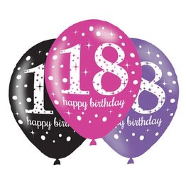 Ballonnen Sparkling Pink 18 jaar (28 cm, 6 stuks)