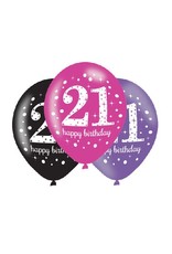 Ballonnen Sparkling Pink 21 jaar (28 cm, 6 stuks)