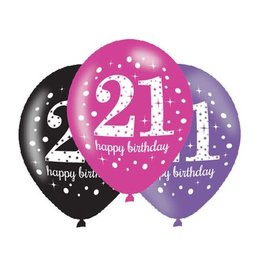 Ballonnen Sparkling Pink 21 jaar (28 cm, 6 stuks)