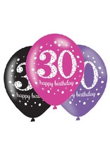 Ballonnen Sparkling Pink 30 jaar (28 cm, 6 stuks)