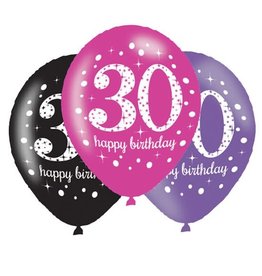 Ballonnen Sparkling Pink 30 jaar (28 cm, 6 stuks)