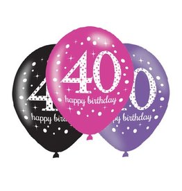 Ballonnen Sparkling Pink 40 jaar (28 cm, 6 stuks)