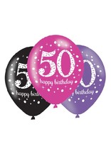 Ballonnen Sparkling Pink 50 jaar (28 cm, 6 stuks)