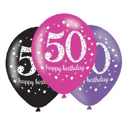 Ballonnen Sparkling Pink 50 jaar (28 cm, 6 stuks)