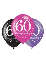 Ballonnen Sparkling Pink 60 jaar (28 cm, 6 stuks)