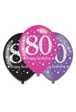 Ballonnen Sparkling Pink 80 jaar (28 cm, 6 stuks)