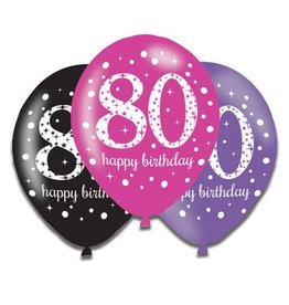 Ballonnen Sparkling Pink 80 jaar (28 cm, 6 stuks)