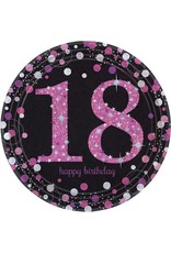 Bordjes Sparkling Pink 18 jaar (23 cm, 8 stuks)