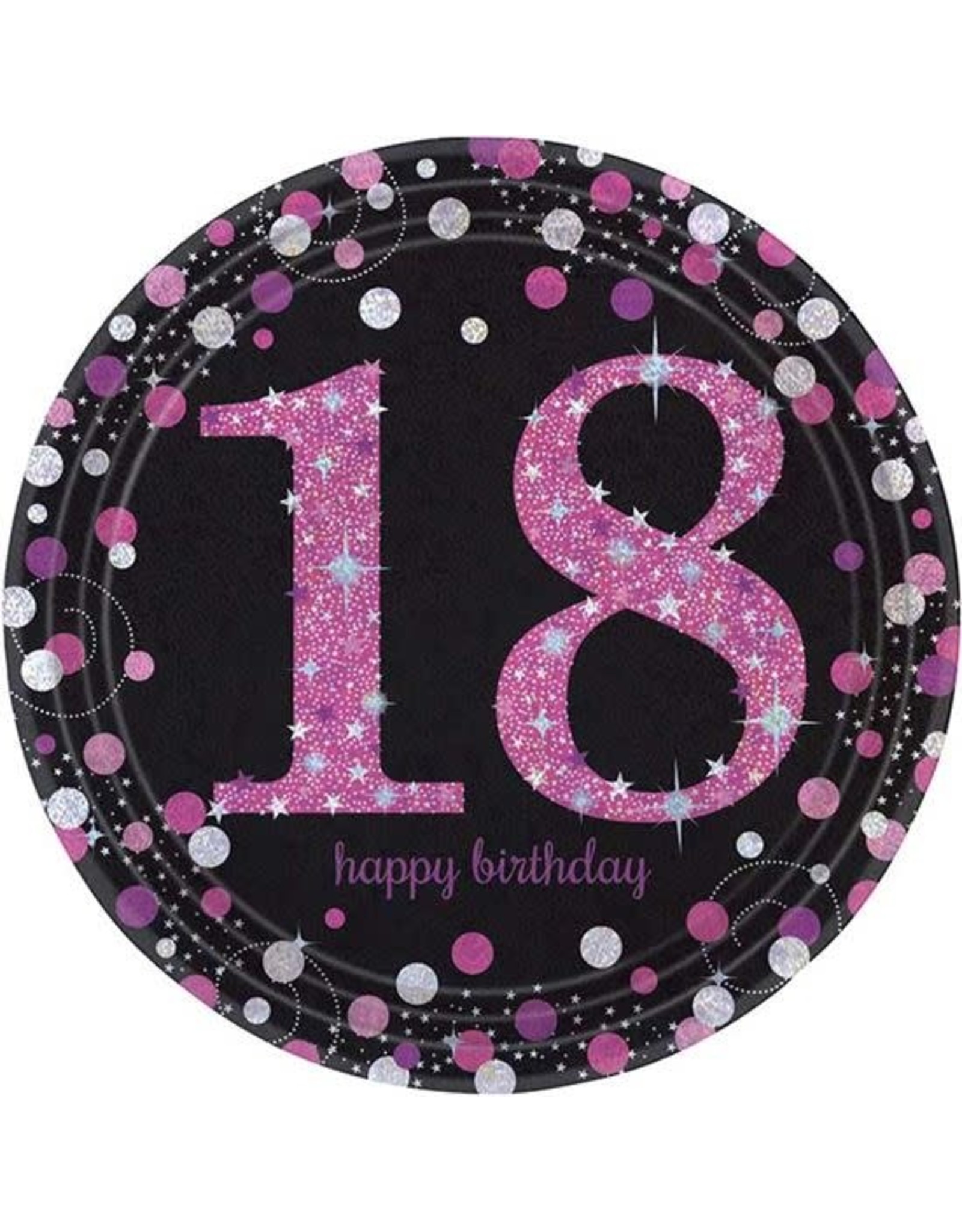 Bordjes Sparkling Pink 18 jaar (23 cm, 8 stuks)