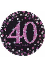 Bordjes Sparkling Pink 40 jaar (23 cm, 8 stuks)