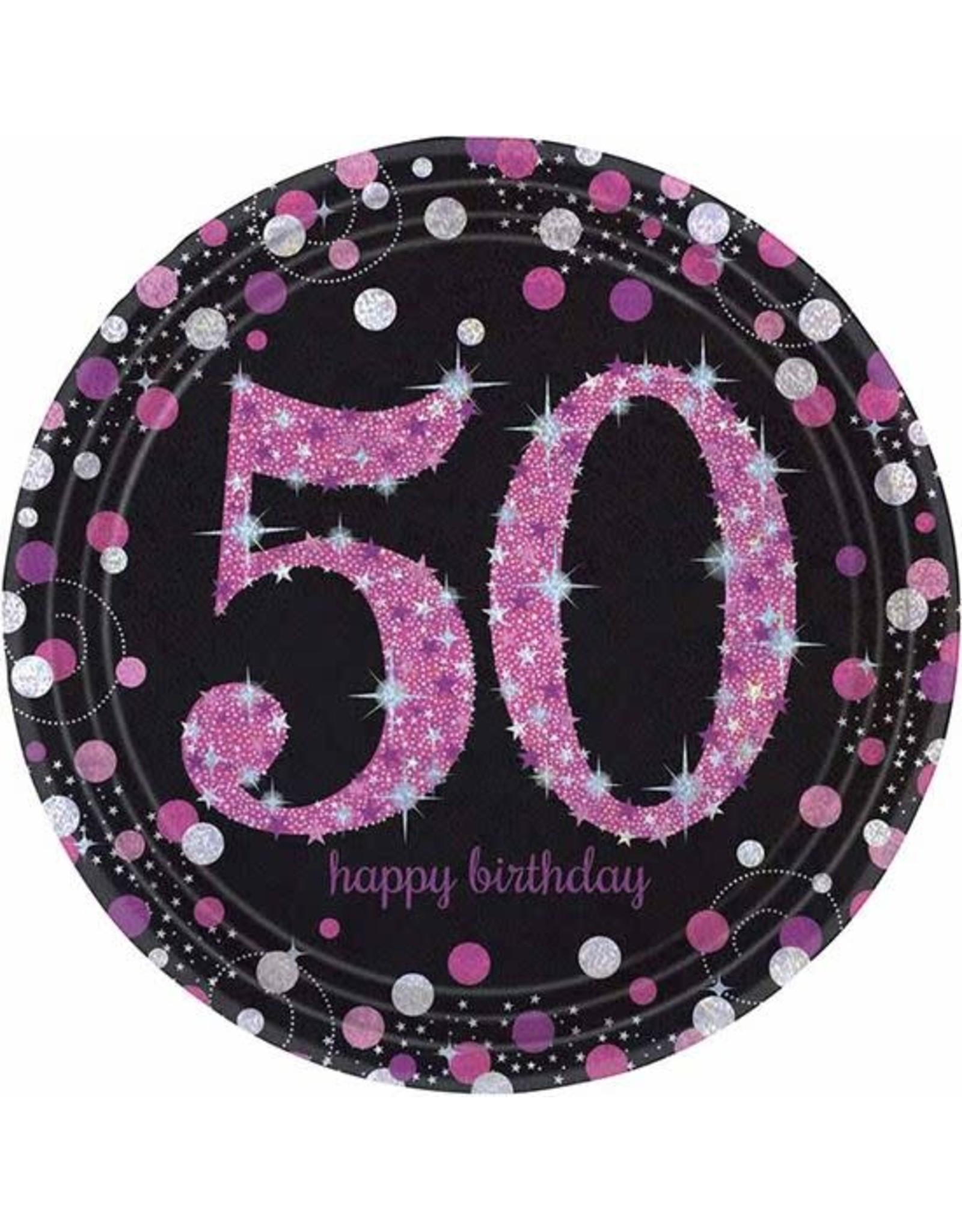 Bordjes Sparkling Pink 50 jaar (23 cm, 8 stuks)