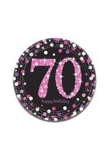 Bordjes Sparkling Pink 70 jaar (23 cm, 8 stuks)