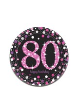 Bordjes Sparkling Pink 80 jaar (23 cm, 8 stuks)