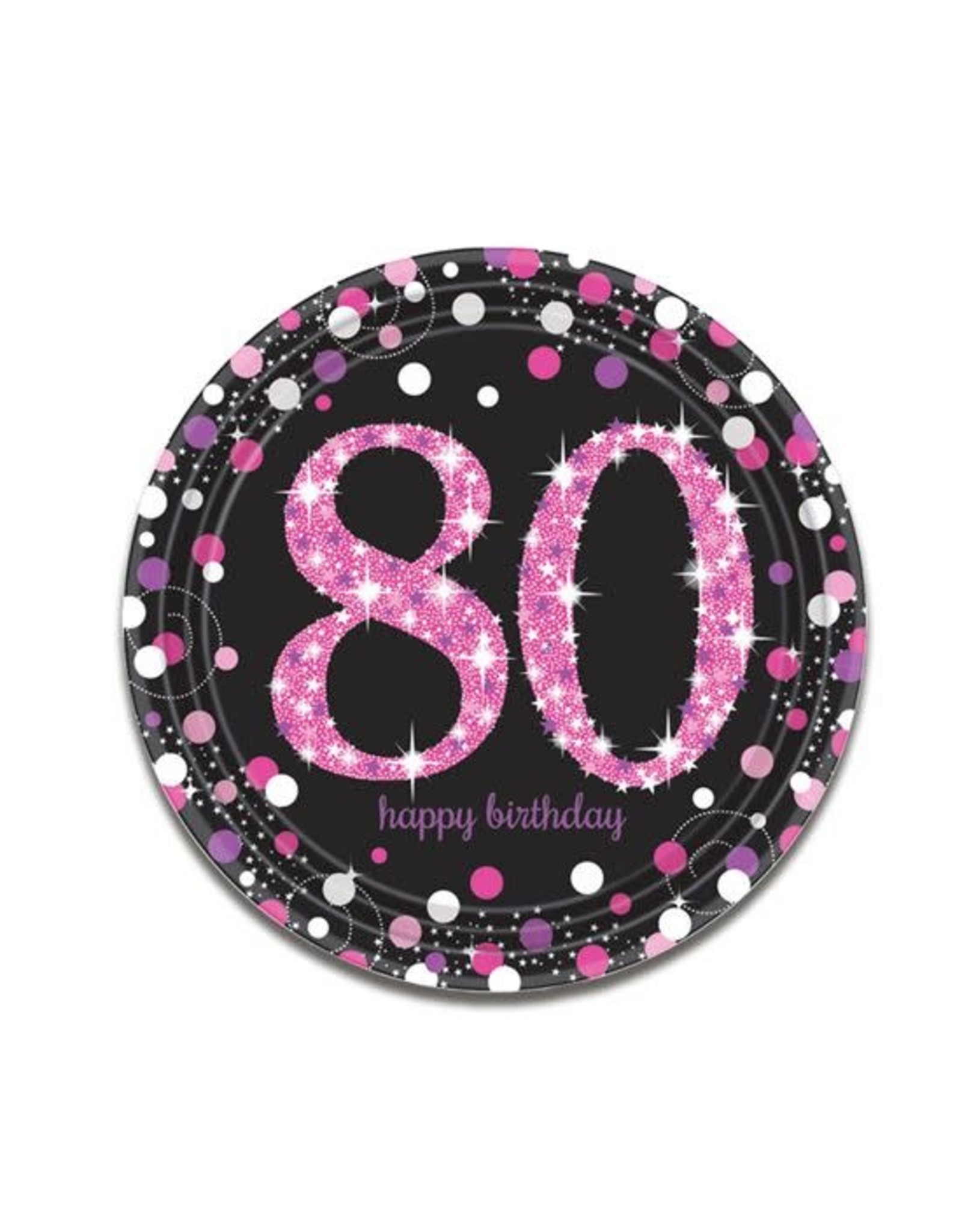 Bordjes Sparkling Pink 80 jaar (23 cm, 8 stuks)