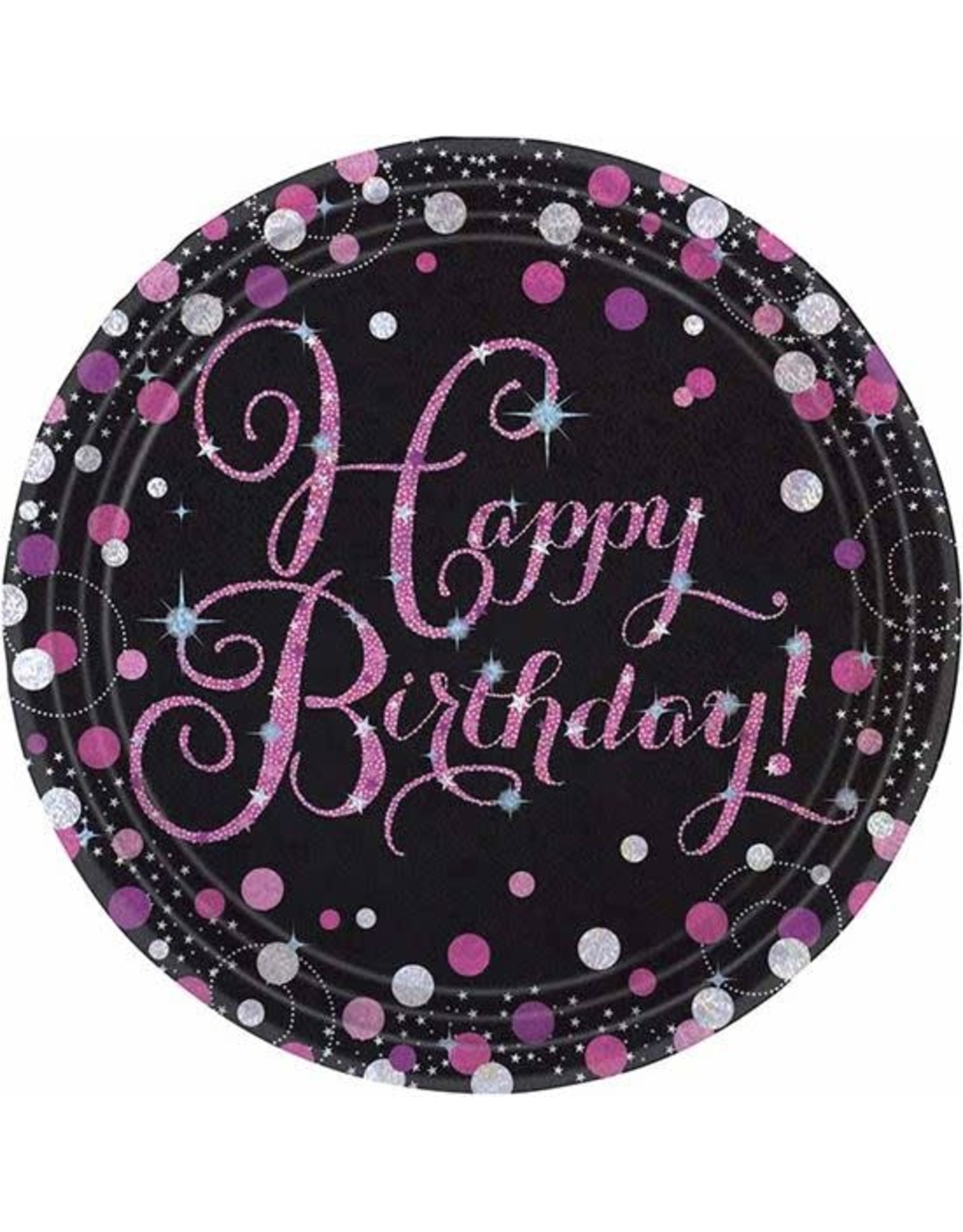 Bordjes Sparkling Pink Happy Birthday (23 cm, 8 stuks)