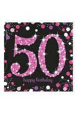 Servet Sparkling Pink 50  jaar (33 cm, 16 stuks)