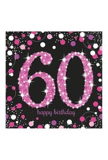 Servet Sparkling Pink 60 jaar (33 cm, 16 stuks)