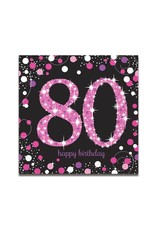 Servet Sparkling Pink 80 jaar (33 cm, 16 stuks)
