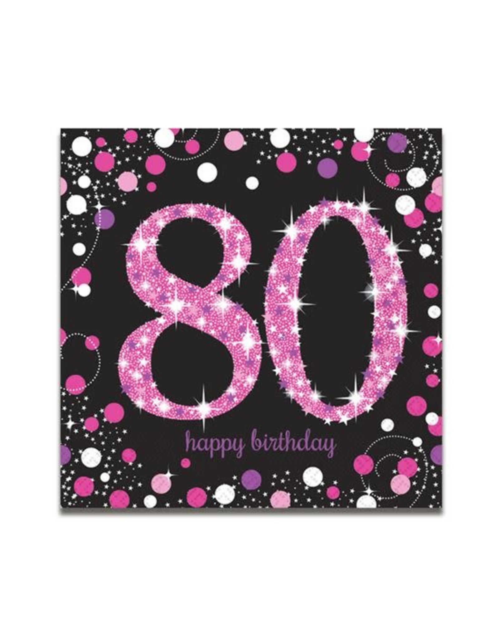 Servet Sparkling Pink 80 jaar (33 cm, 16 stuks)