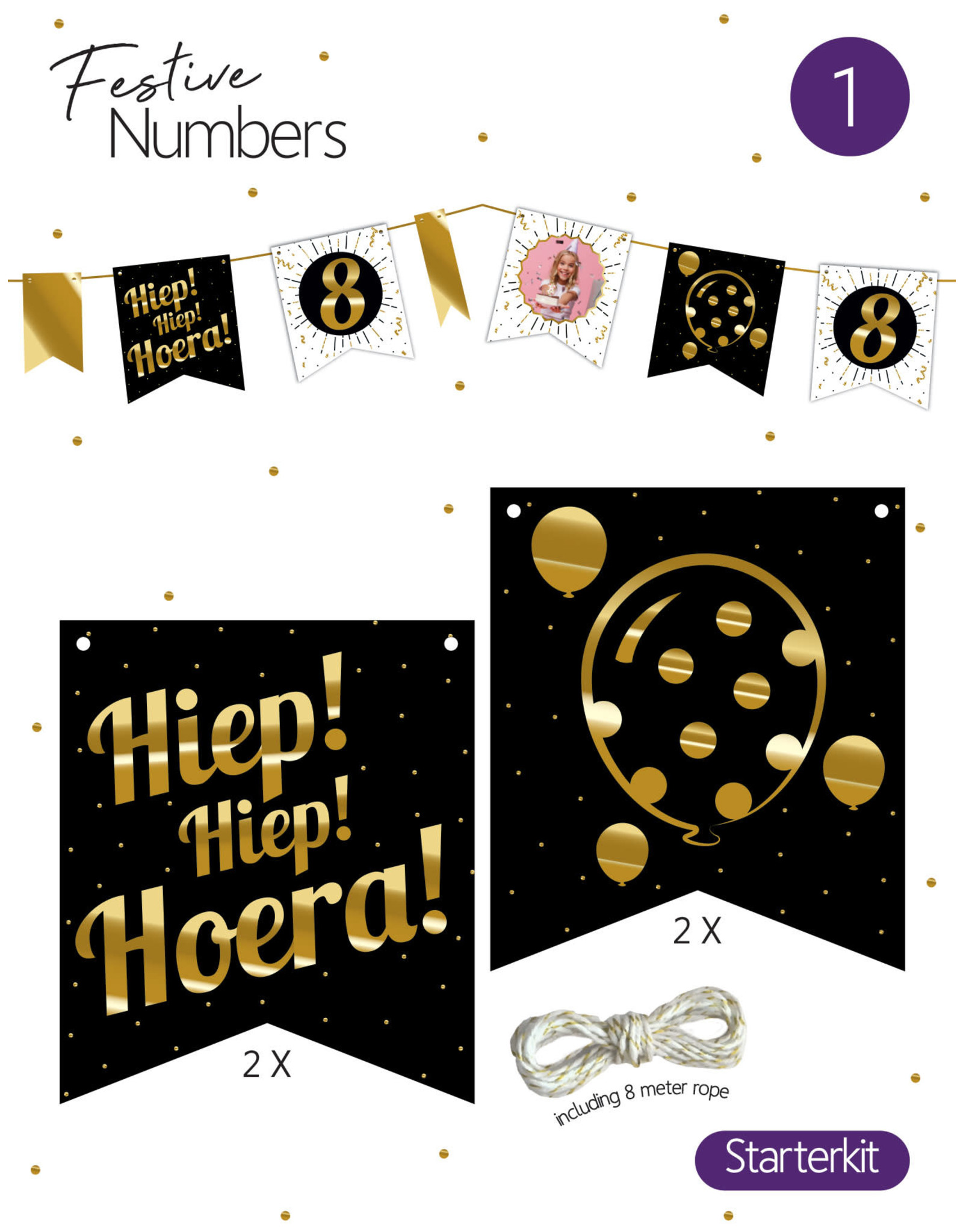 Festive Numbers Starter Kit - Hiep Hiep Hoera (4 stuks + lijn)