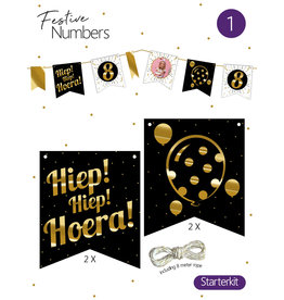 Festive Numbers Starter Kit - Hiep Hiep  Hoera (4 stuks + lijn)