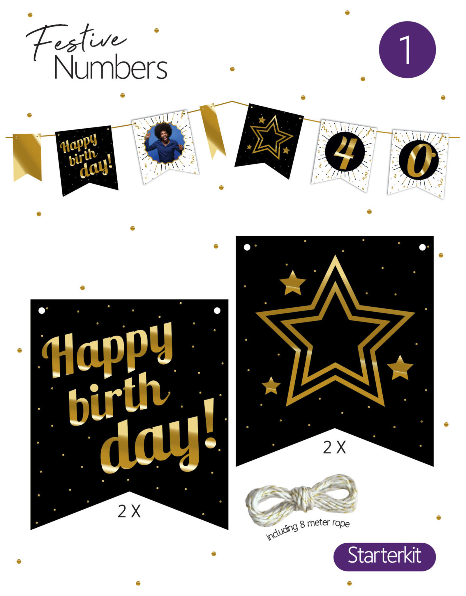 Festive Numbers Starter Kit - Happy Birthday (4 stuks + lijn)