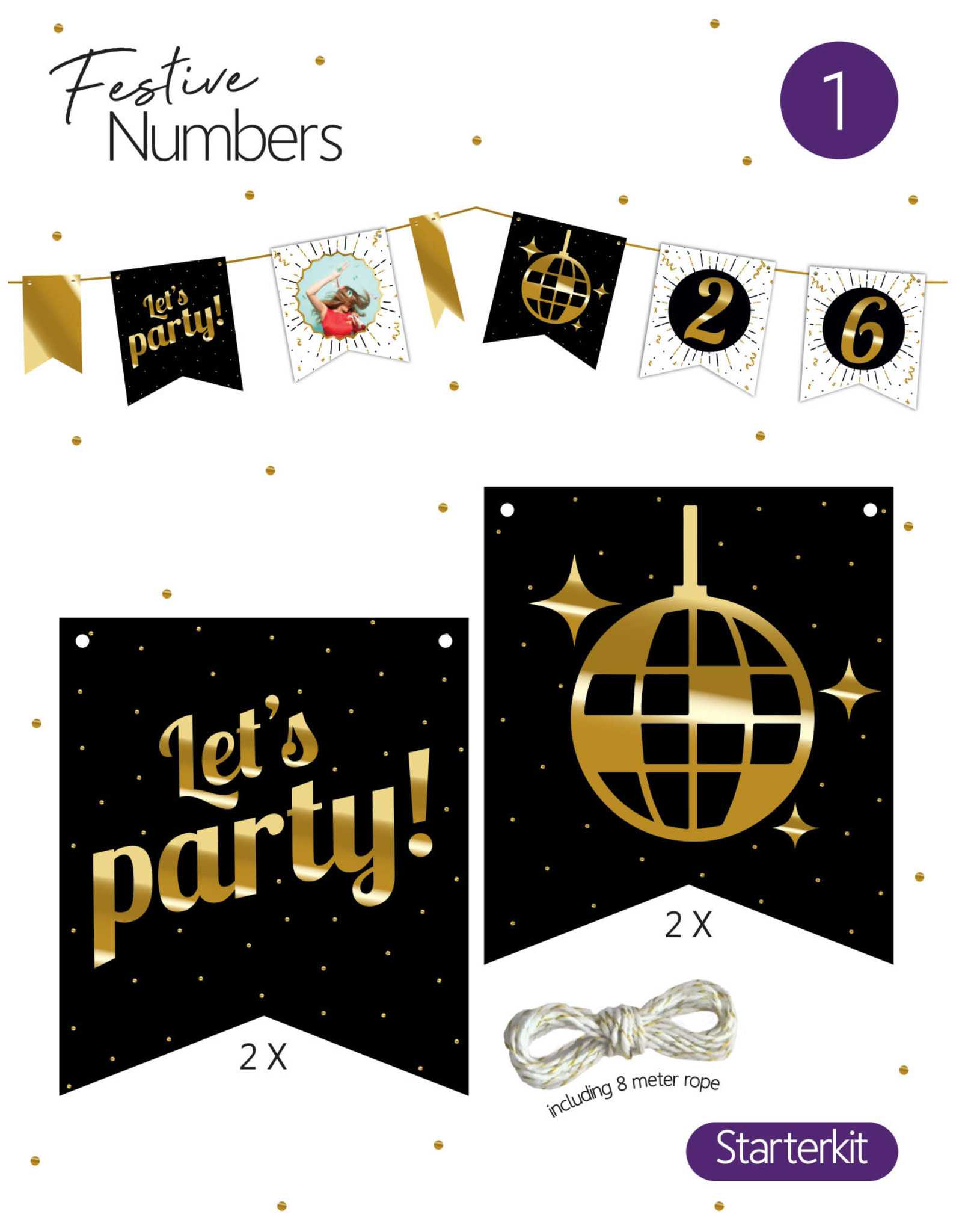 Festive Numbers Starter Kit - Let's Party (4 stuks + lijn)