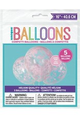 Ballon Transparant met Roze Hartjes Confetti (40 cm, 5 stuks)