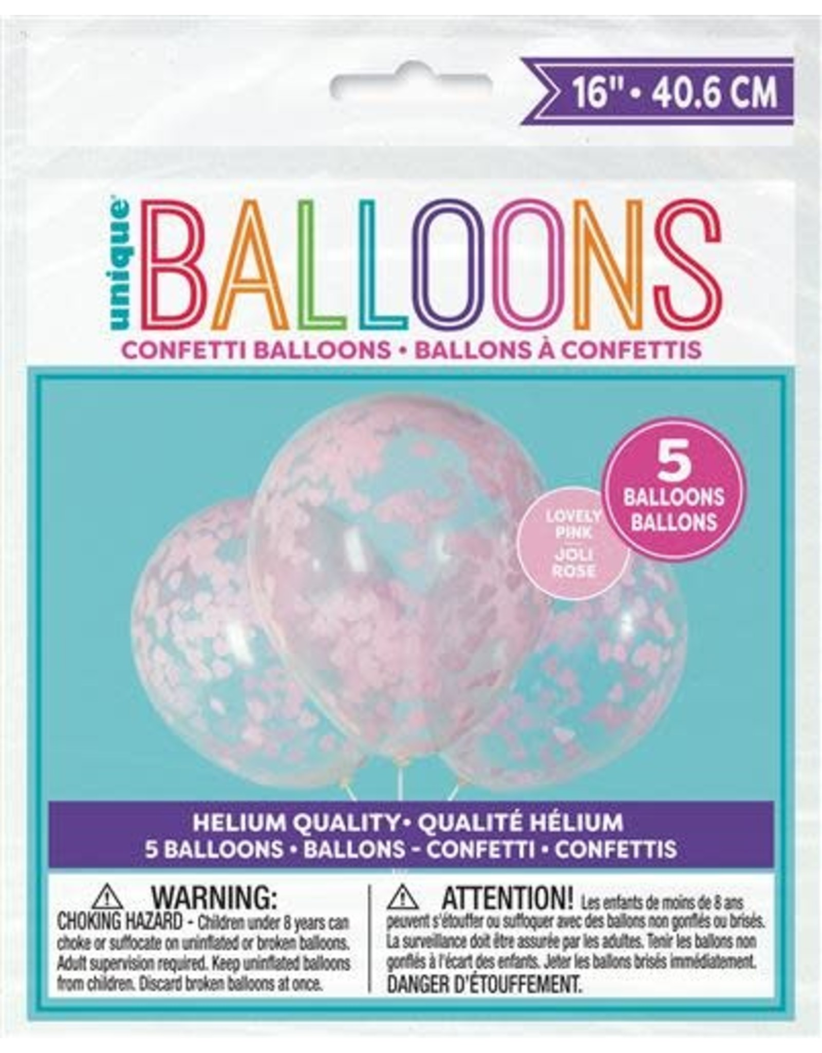 Ballon Transparant met Roze Hartjes Confetti (40 cm, 5 stuks)