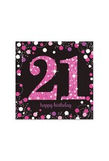 Servet Sparkling Pink 21 jaar (33 cm, 16 stuks)