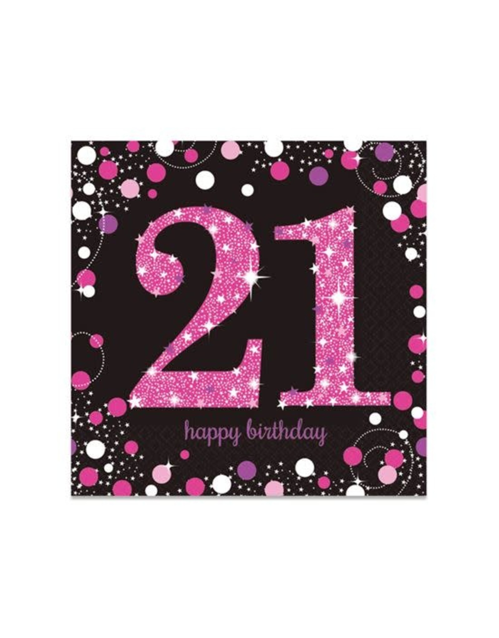 Servet Sparkling Pink 21 jaar (33 cm, 16 stuks)