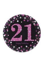 Bordjes Sparkling Pink 21 jaar (23 cm, 8 stuks)