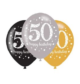 Ballonnen Sparkling Gold 50 jaar (28 cm, 6 stuks)