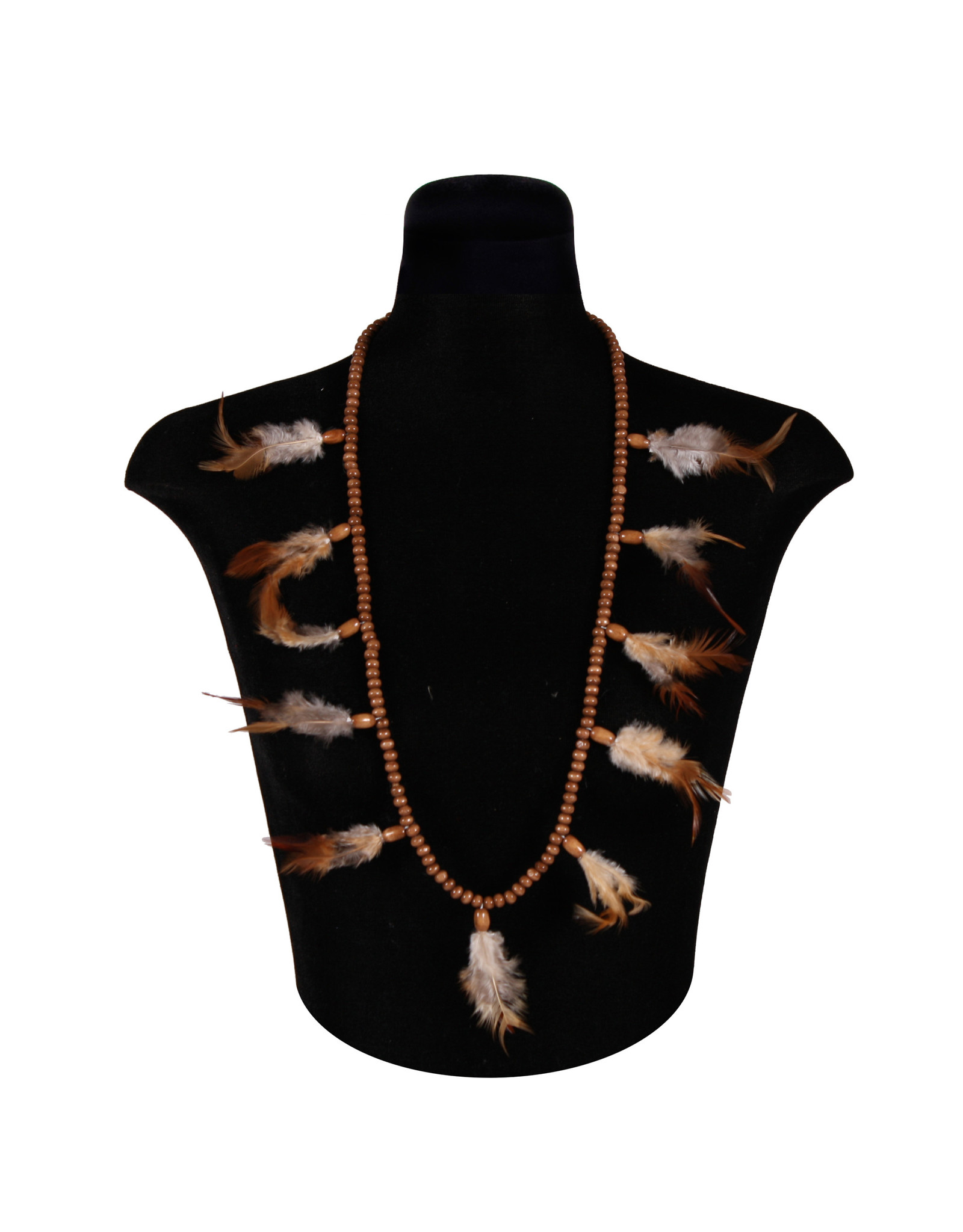 Indianenketting Parels met Veren, Bruin