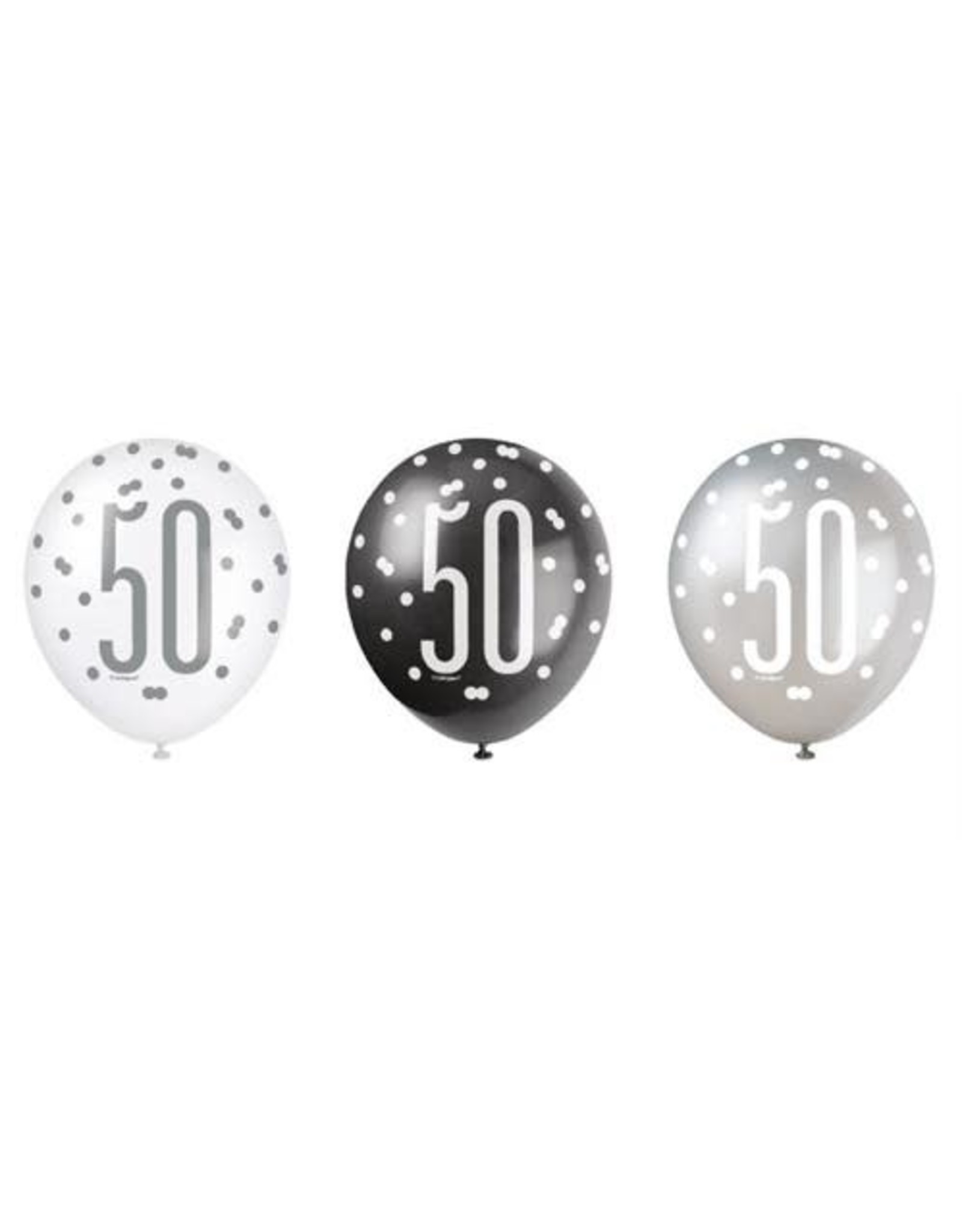 Ballonnen Glitter Zwart/Zilver 50 (30 cm, 6 stuks)