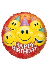 Folie Ballon Happy Birthday met Smileys (45 cm)