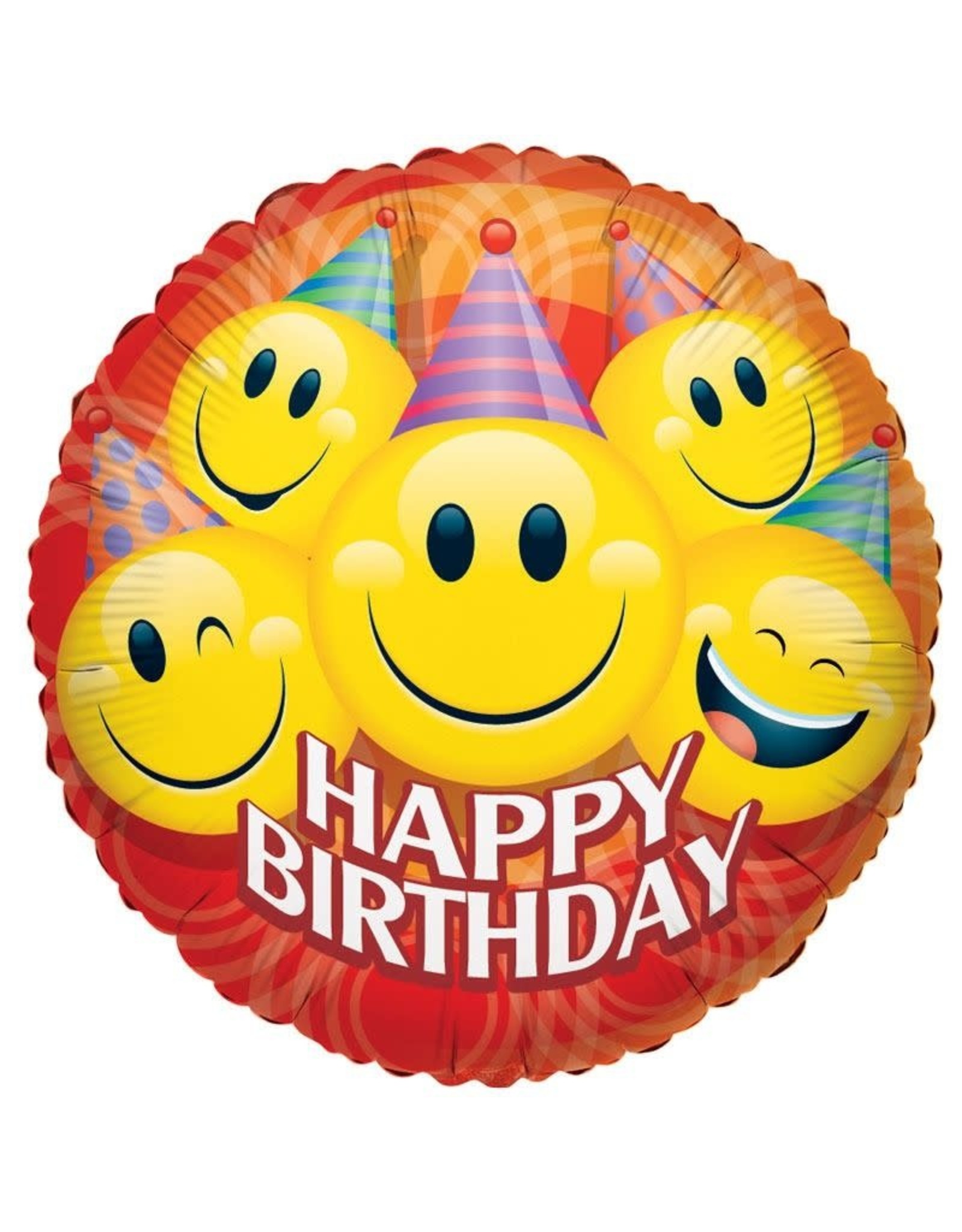 Folie Ballon Happy Birthday met Smileys (45 cm)