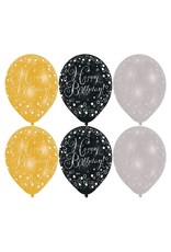 Ballonnen Sparkling Gold Happy Birthday (28 cm, 6 stuks)