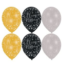 Ballonnen Sparkling Gold Happy Birthday (28 cm, 6 stuks)