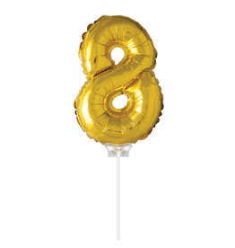 Folie ballon Cijfer 8 met stokje, Goud (40 cm)