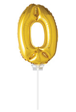 Folie Ballon Cijfer 0 met Stokje, Goud (40 cm)