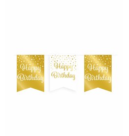 Party Vlag Banner Goud/Wit - Happy Birthday