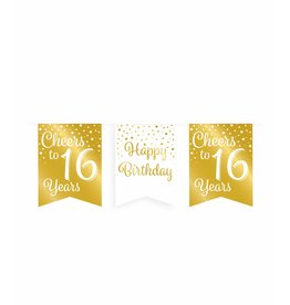 Party Vlag Banner Goud/Wit - 16